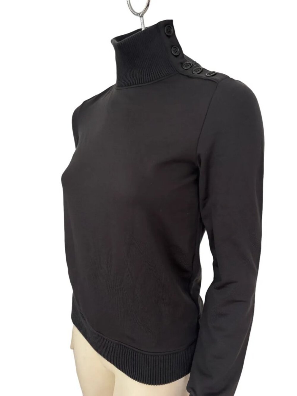 THEORY Button Shoulder Scuba Knit Pullover Turtleneck Black SZ S